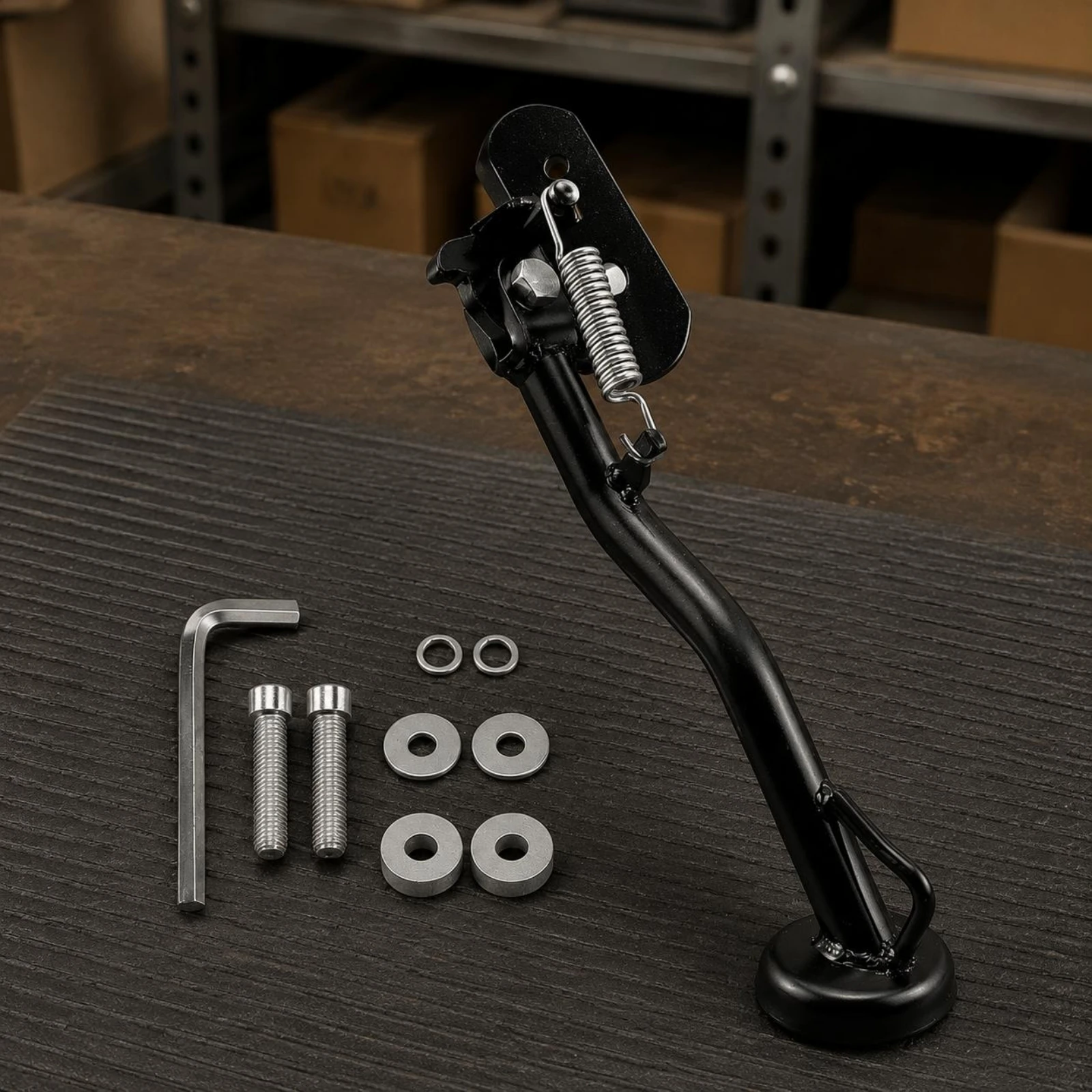 Motorcycle Side Stand Coiled-Loaded Motorbike Side Stand Motorcycle Kickstand Curved Arm Parking Support Round Base Foot