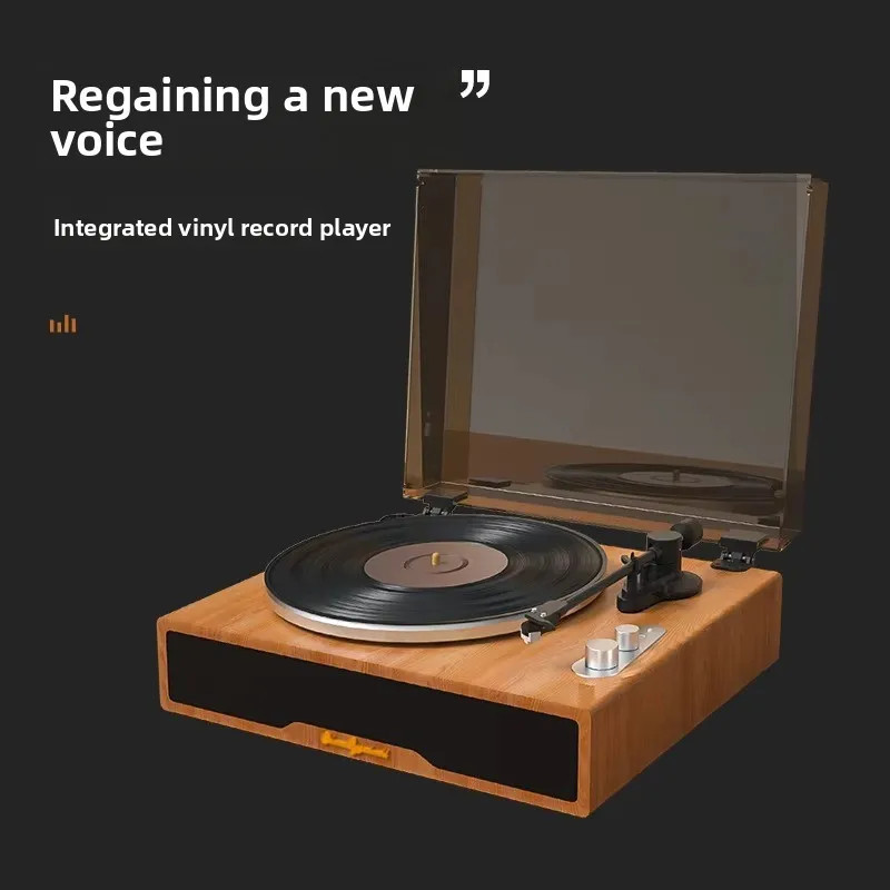 MzeliKing Pemutar Rekaman Vinyl Kayu Bergaya Retro dengan Speaker Mikrofon Terintegrasi Daya Keluaran 20W-Tersedia di Luar Negeri