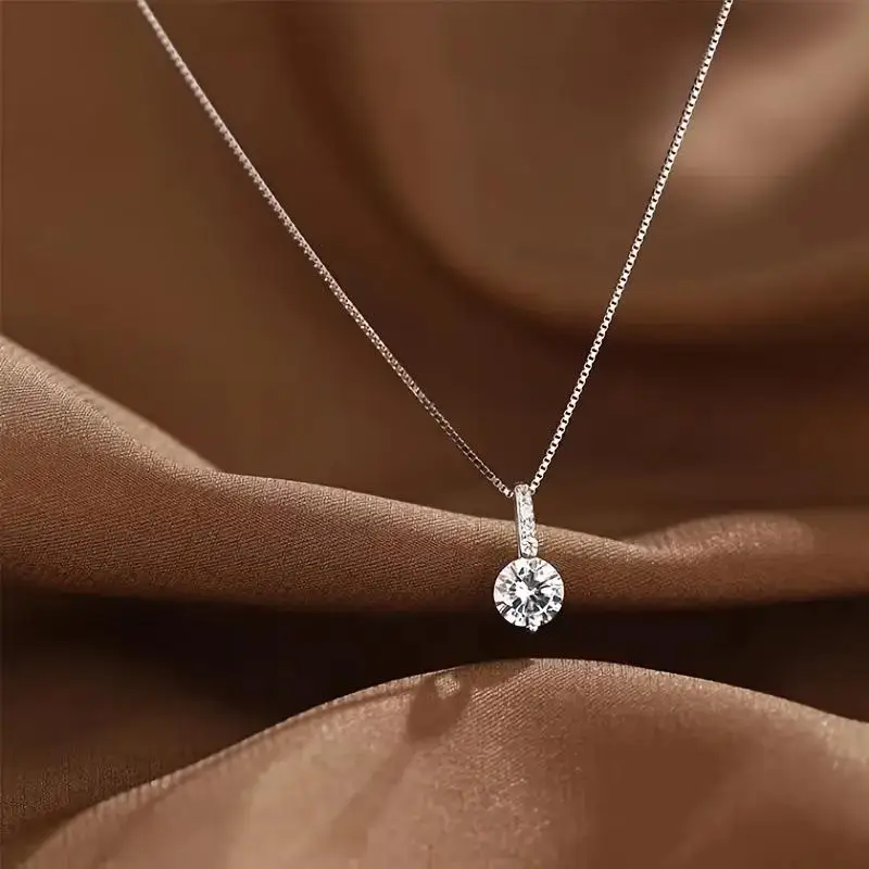 

Fashion 925 Sterling Silver Round Zircon Necklace Minimalist Style Charm Choker Pendant Party Gift For Women's Fine Jewelry