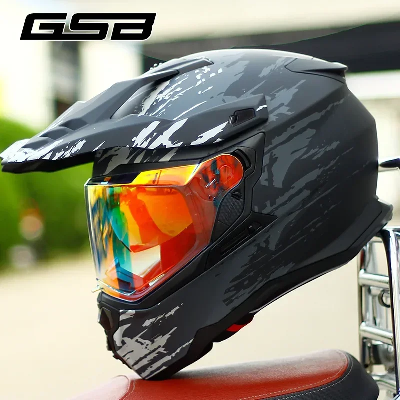 Motorcycle Breathable Rally Helmet Anti-slip Wear-resistant Anti-dazzle Off-road Helmet Double Lens Anti-fog Full Helmet