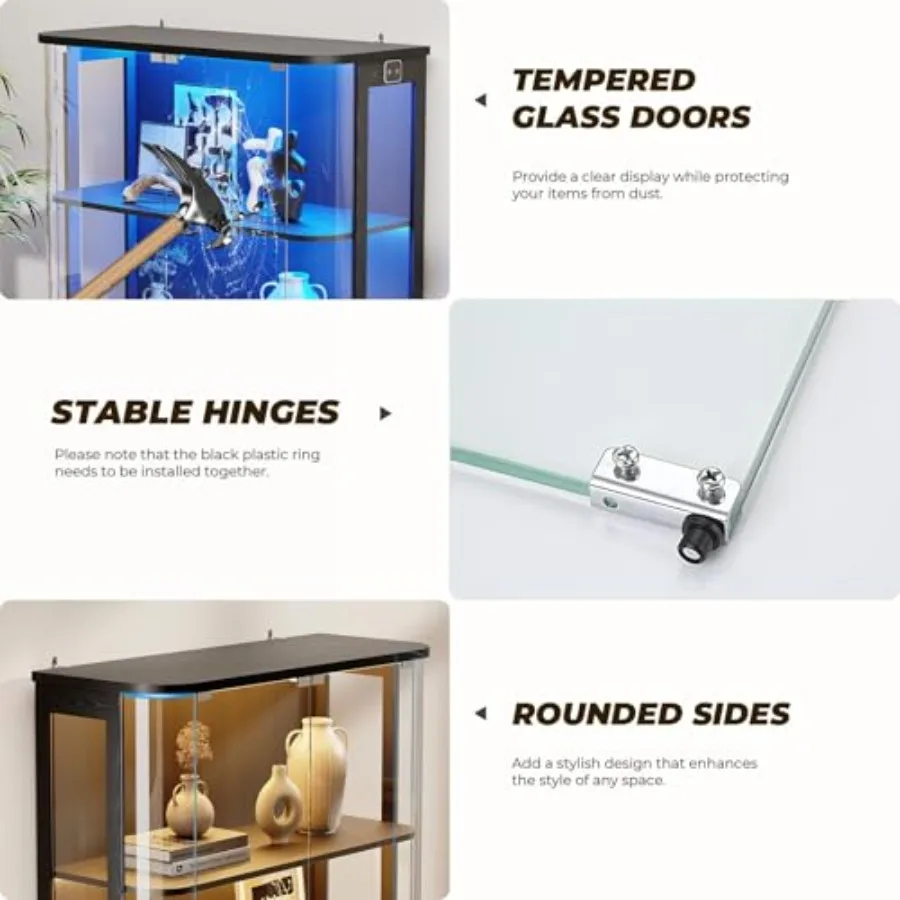 3-Tier Rounded Display Cabinet with Lights Human Body Sensor for living room, acrylic, white, energy-saving smart lighting view 3