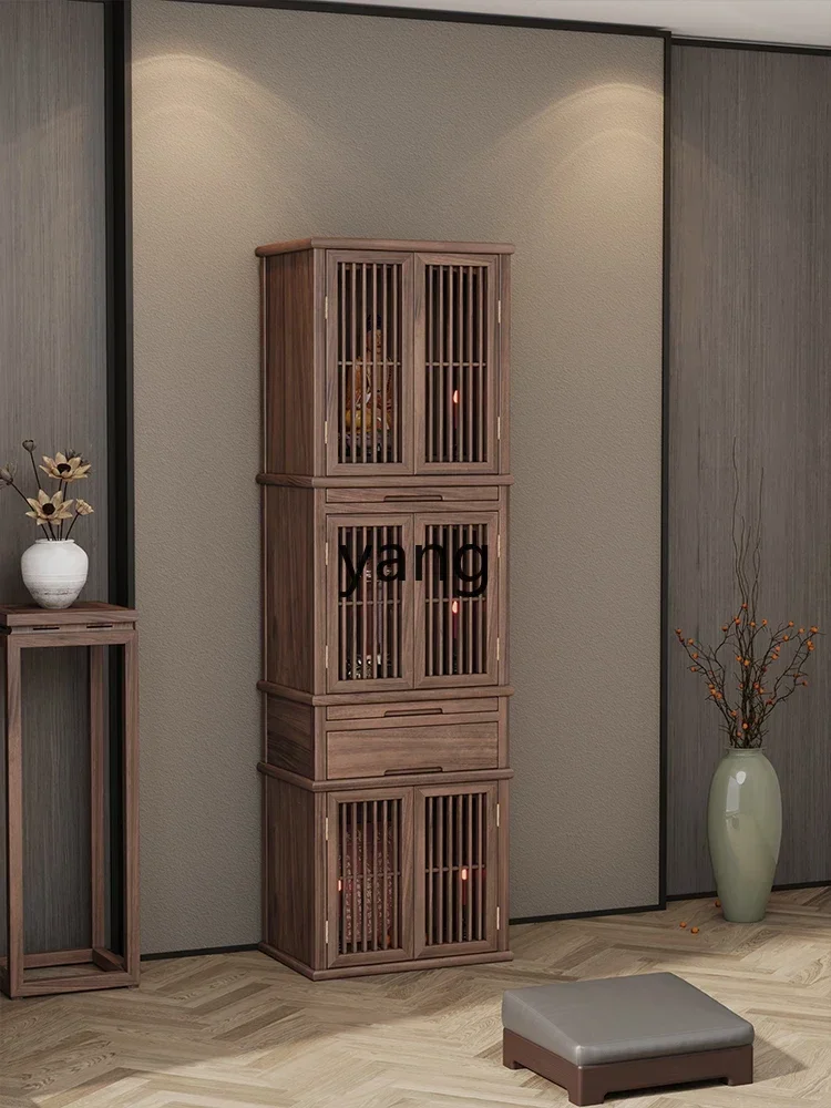 CX Black Walnut Buddha Niche Altar Cabinet 3-Layer Tape Door Chinese Style Clothes Closet Buddha Cabinet Worship Table