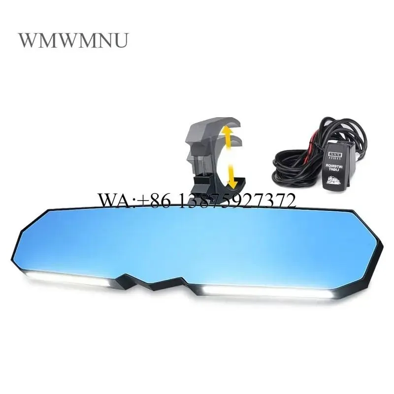 Wmwmnu N2 13 Inch UTV Rear View Center Mirror With Bottom LED Light And Rocker Switch Fits For Can Am Polaris Etc