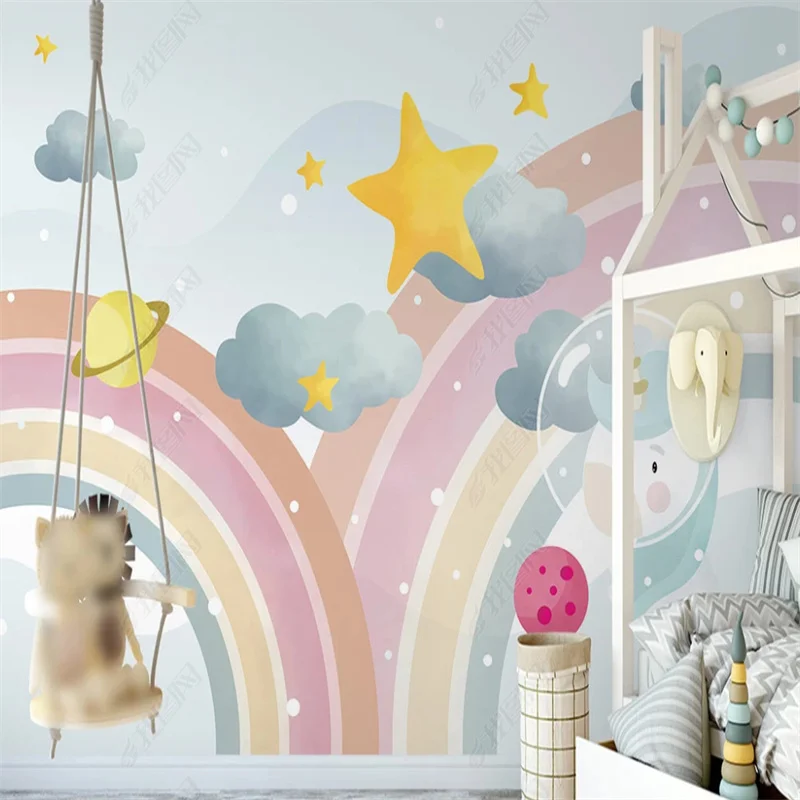 Unicorn Rainbow  Self Adhesive Mural Nordic Cartoon Wall Paper Star Wallpapers for Kids Room  Bedroom Decoration