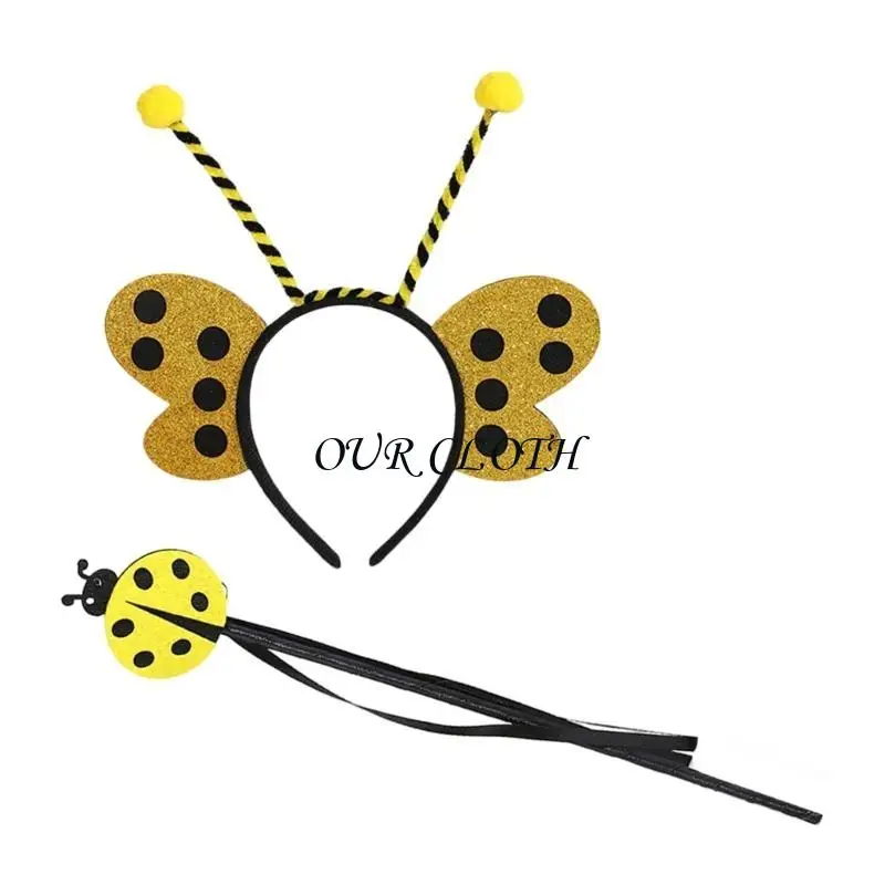 2Pieces Bumble Bees Costume for Kids Adult Angel Wand Antenna Sunglasses Bees Headband Halloween Party Cosplay Props Y1AC