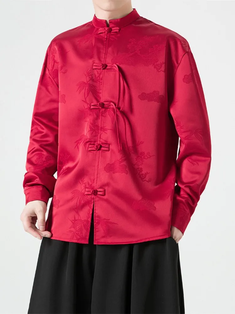 

Новый китайский мужской костюм Хаомэй в стиле Чжунань, весна 2025, ретро-костюм Тан, Ханьфу, свободный крой, с вышивкой, длинный рукав