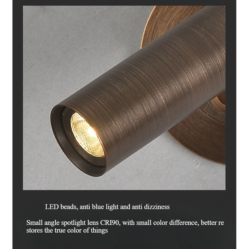 DT16 LED Reading Wall Lamp 3W Adjustable Angle Bedroom Bedside Lighting, Embedded Wall Light with Switch, Warm 3000K, Metal,