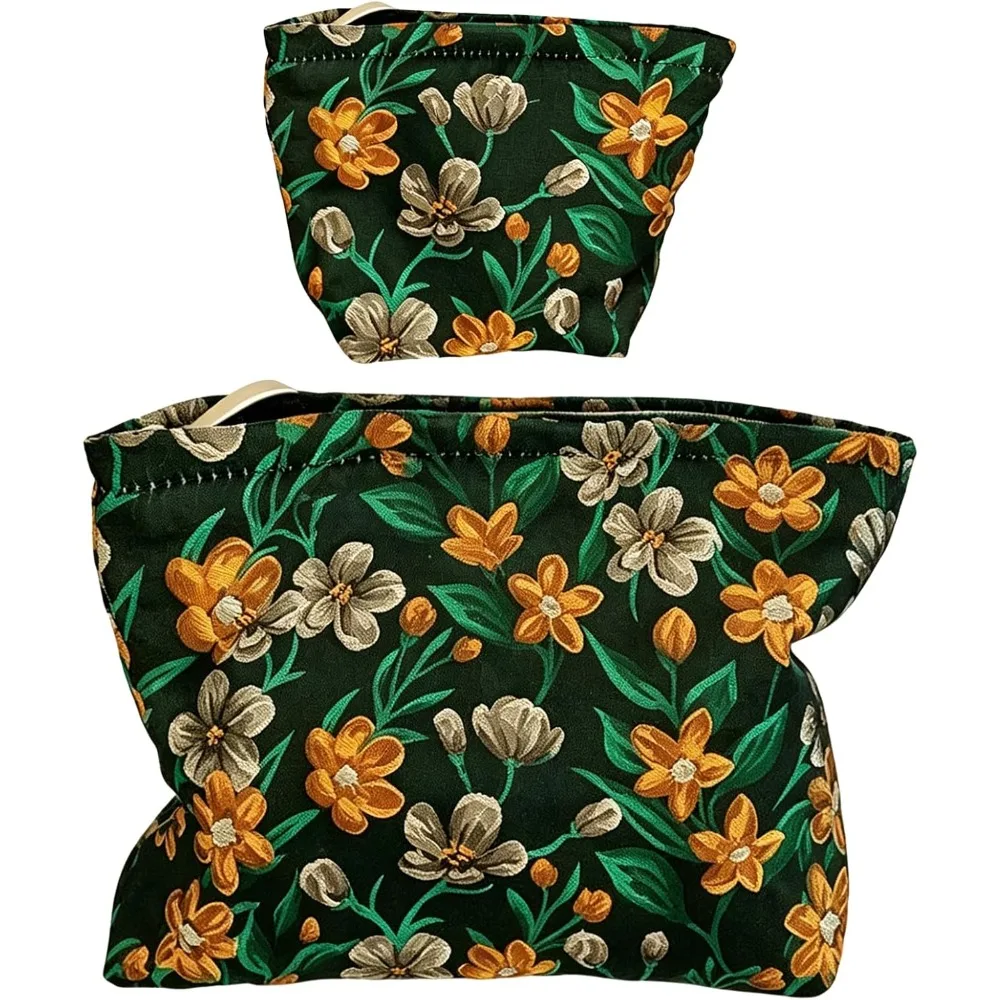 Floral Cosmetic Bags Set - Large and Small for Women, Embroidered Toiletry Bags for Travel