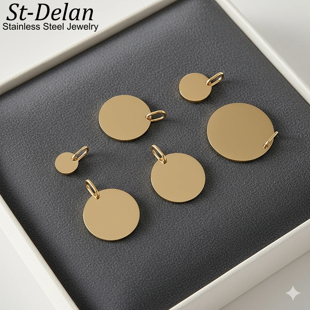 St-Delan Gold Plated Stainless Steel Engravable Round Disc Charms Multiple Sizes Blank Circle Pendants for DIY Jewelry Making