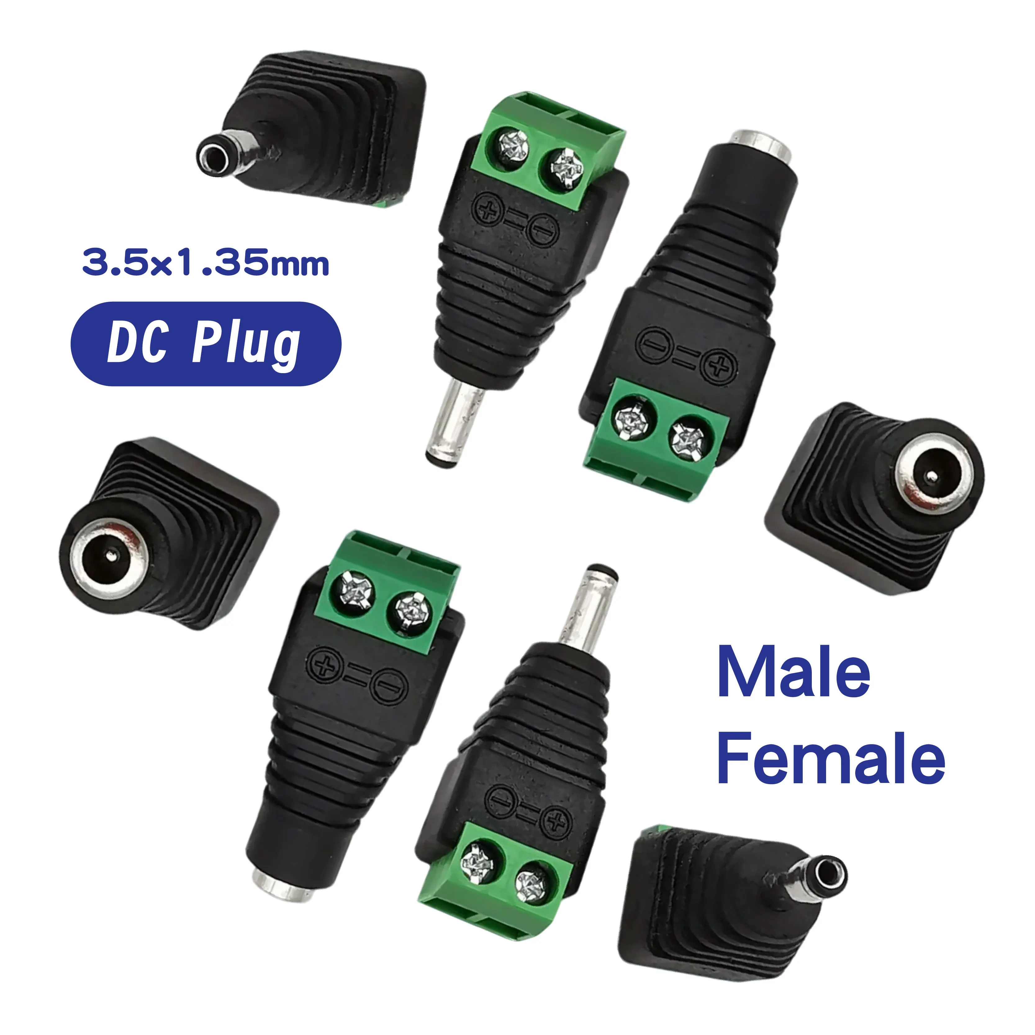 4/10Pcs Male and Female 3.5x1.35mm Free Welding DC Plug Adapter Green Terminal Monitoring Power Connector
