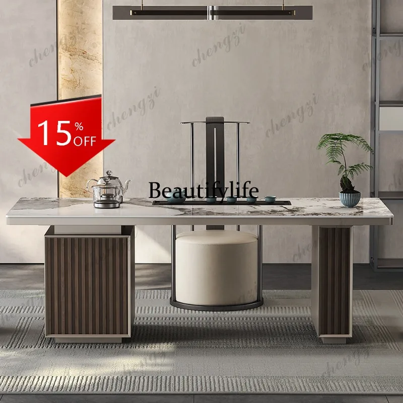 D80 Light luxury rock slab tea table and chair combination modern simple multi-functional balcony office integrated
