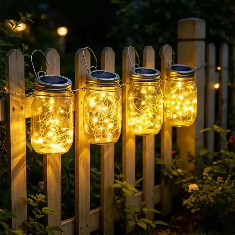 Solar Mason Jar Lights 20 LEDs Waterproof Fairy Firefly Jar Lid with Handles Lights For Patio Garden Wedding Decoration（No Jars）