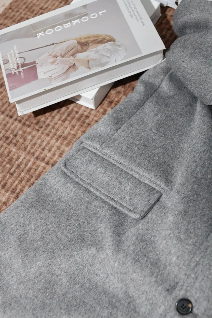 LP Men Faux Two Layer Collar Cashmere Wool Blend Jacket Business Casual Layered Outerwear Autumn Winter