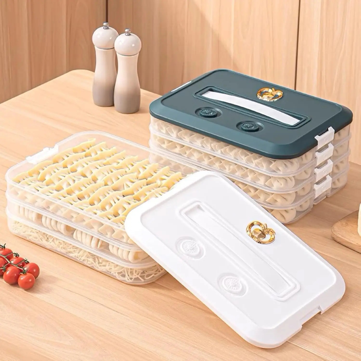 4-Layer Food  Container Refrigerator Organizer Bin Dumpling   Cookie  Container Portable Dumpling  with Lid and Handle