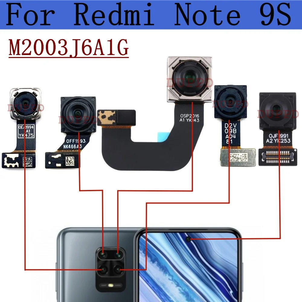 Front Rear Camera For Xiaomi Redmi Note 9S M2003J6A1G Frontal Selfie Back Main Ultrawide Macro Depth Camera Module