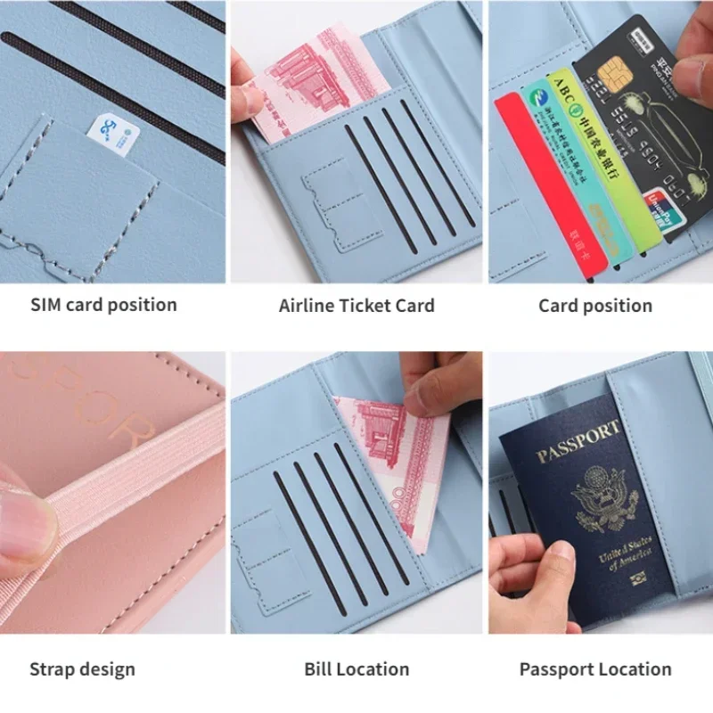 Women Men RFID Vintage Business Passport Covers Holder Multi-Function ID Bank Card PU Leather Wallet Case Travel Accessories