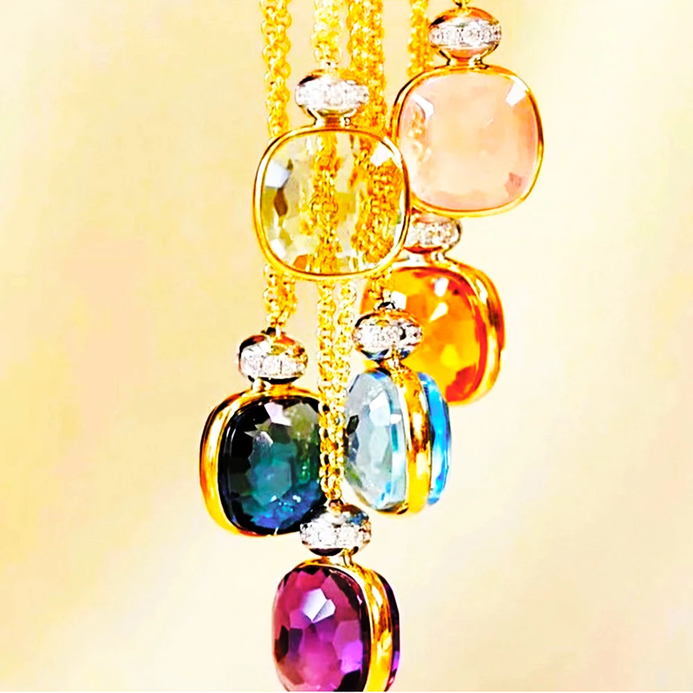

New Design 18K Gold Plated Green Stone 16 Colors Candy Crystal Women's Perfume Bottle Pendant Necklace Trendy Jewelry for Party