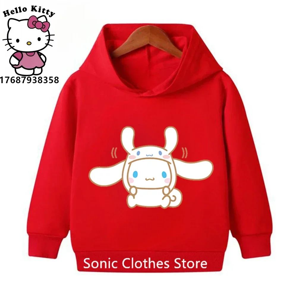 2024 MINISO Cinnamoroll Hoodie Kids Clothes Girls Sweatshirts Spring Boys Long Sleeves Hoodies Sanrio Cartoon Hooded Tops