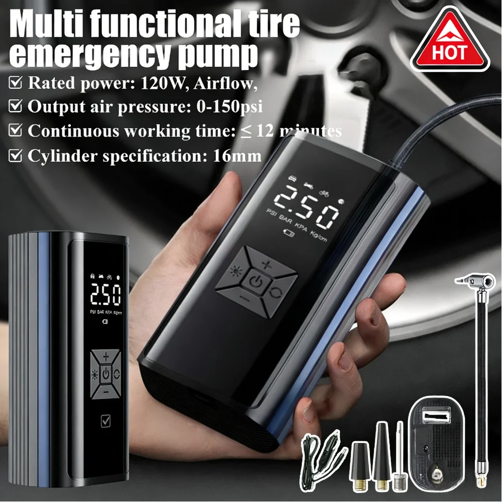

Автоматический цифровой воздушный насос для автомобиля, мотоцикла, воздушный компрессор с 5 предустановленными режимами, датчиком автоматической остановки и улучшенным рассеивателем тепла