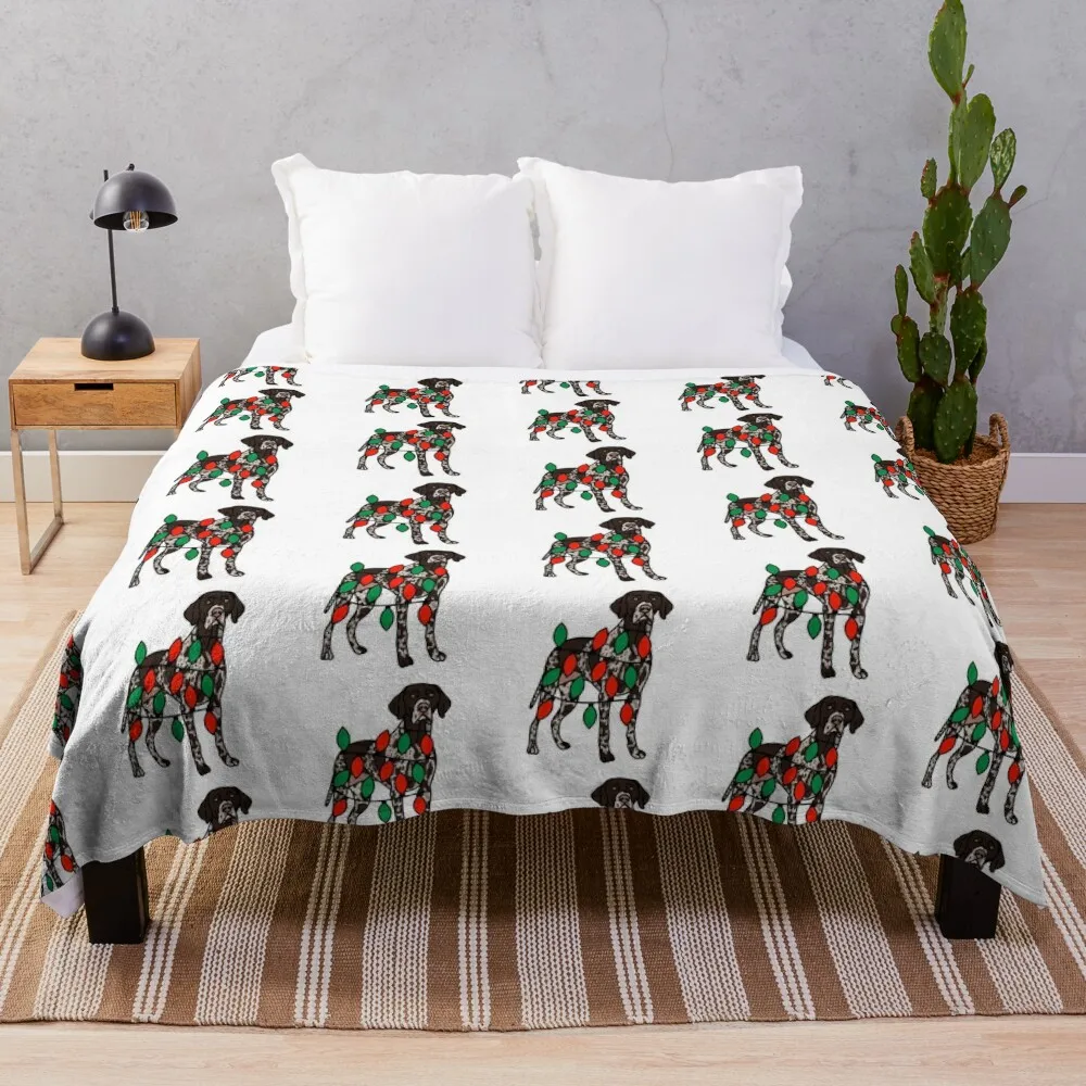 English Pointer Dog with Christmas Lights Wrapped Around Its Body – Festive and Adorable Design Description: Get i Throw Blanket