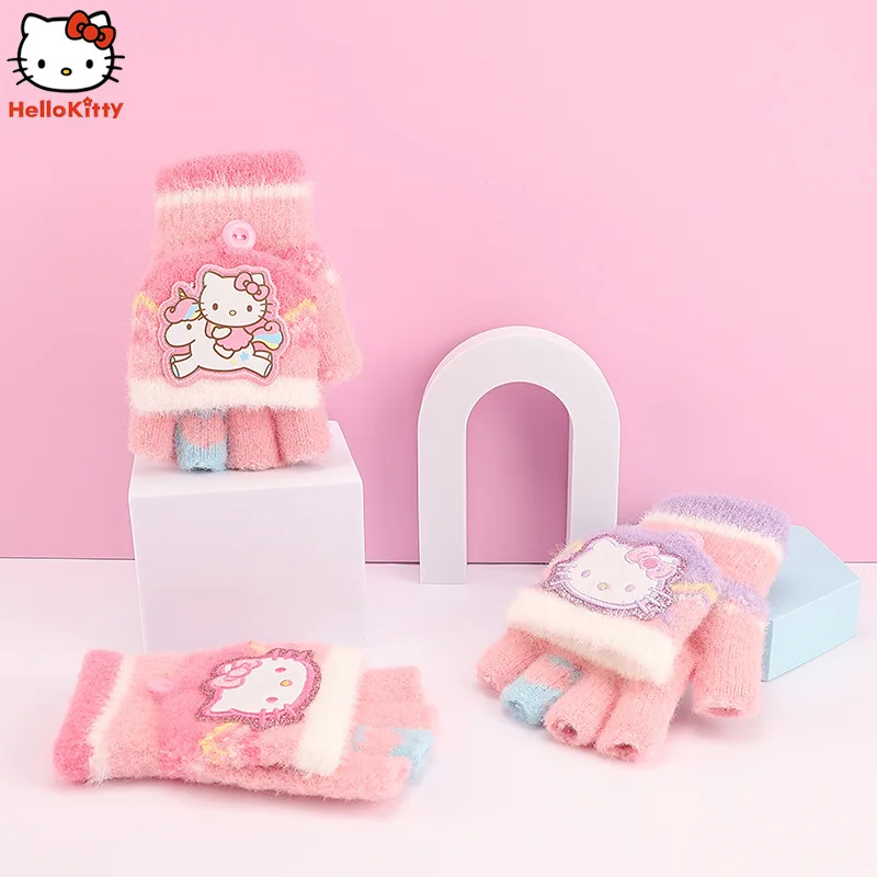 Sanrio children's gloves cute hello kitty fall and winter warm gloves girls winter outdoor riding gloves