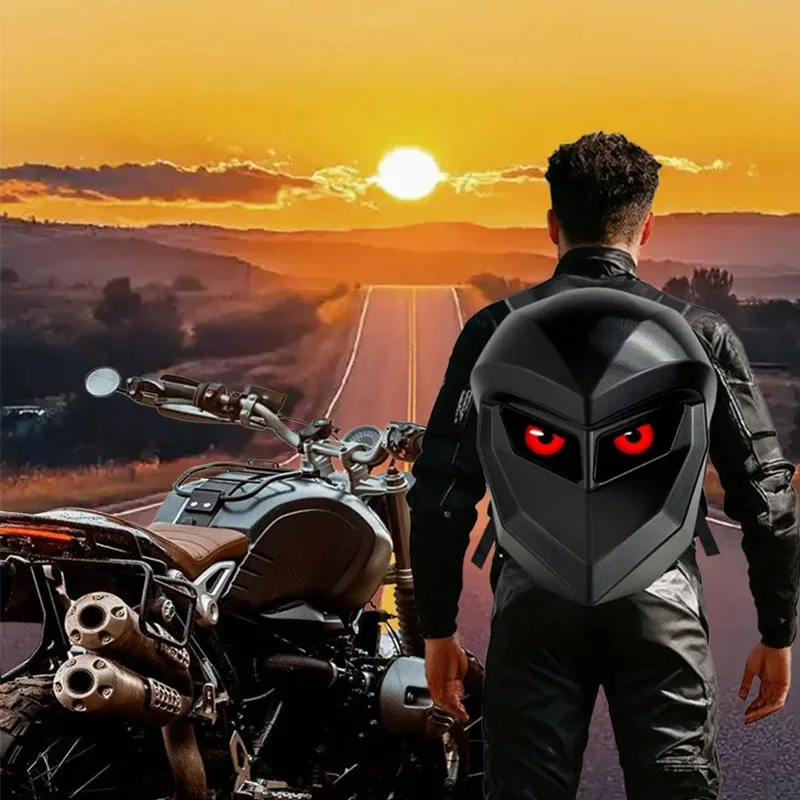 LED Devil's Eye Blink Animation Electronic Screen Knight Backpack Hard Shell Waterproof High-Capacity Cycling Outdoors Knapsack