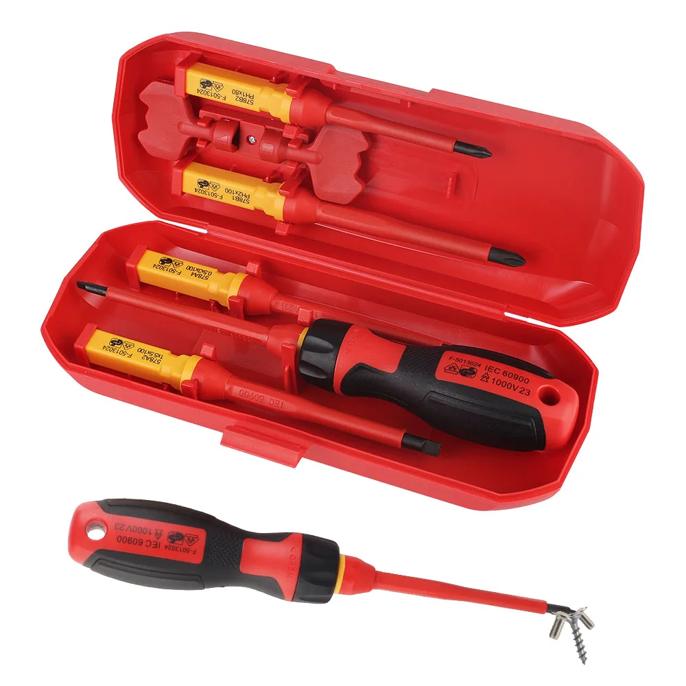 Juego de Destornilladores Aislados Portátiles y Prácticos, Herramienta de Reparación de Automóviles con Estuche Magnético, 1000V, 7 Piezas/Juego, Cabeza de Flor de Ciruelo, Cabeza Plana