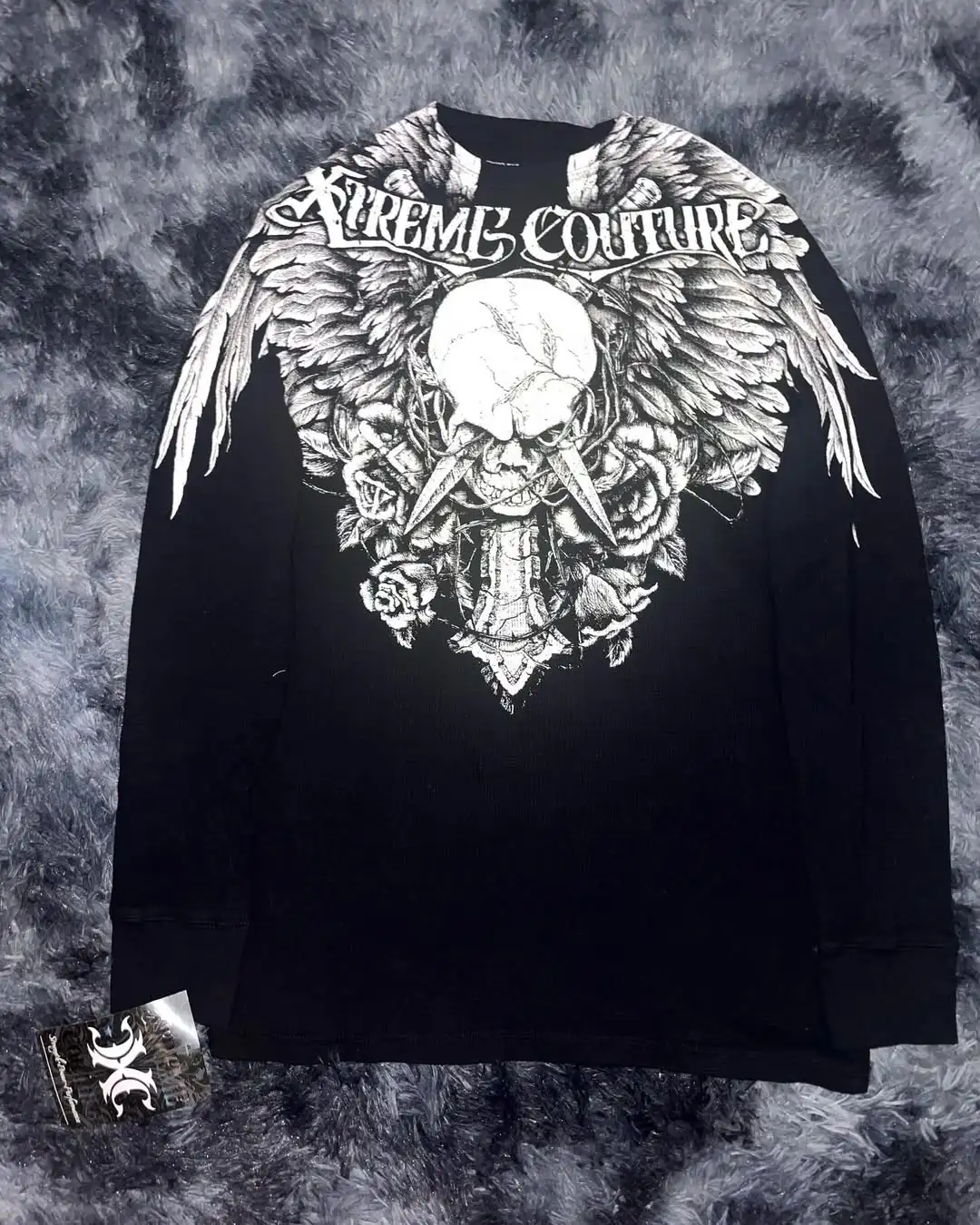 

Y2K Affliction Gothic Long sleeved T shirt Fashion Round Neck Oversized T shirt Men Big Wing Printing Casual Tops New Streetwear