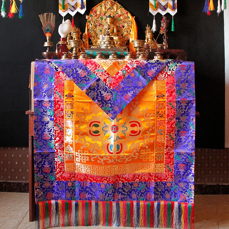 

2P # Wholesale Buddhist supply Tibet family home Buddhism Temple Auspicious Embroidery Buddha Altar cover + Table cloth curtain