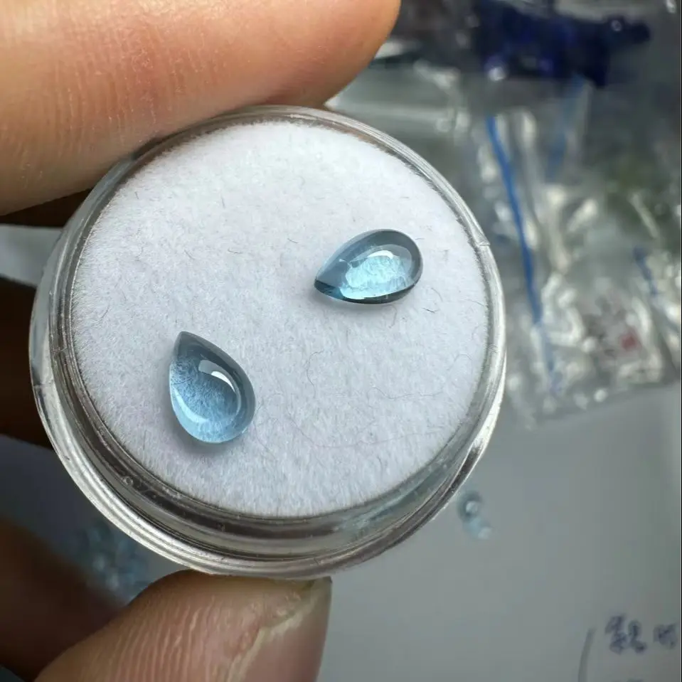4X6mm Natural London Blue Topaz Cabochon Gemstone Pear Shape Blue Topaz for Jewelry Supplies- Top Quality Topaz on Sale