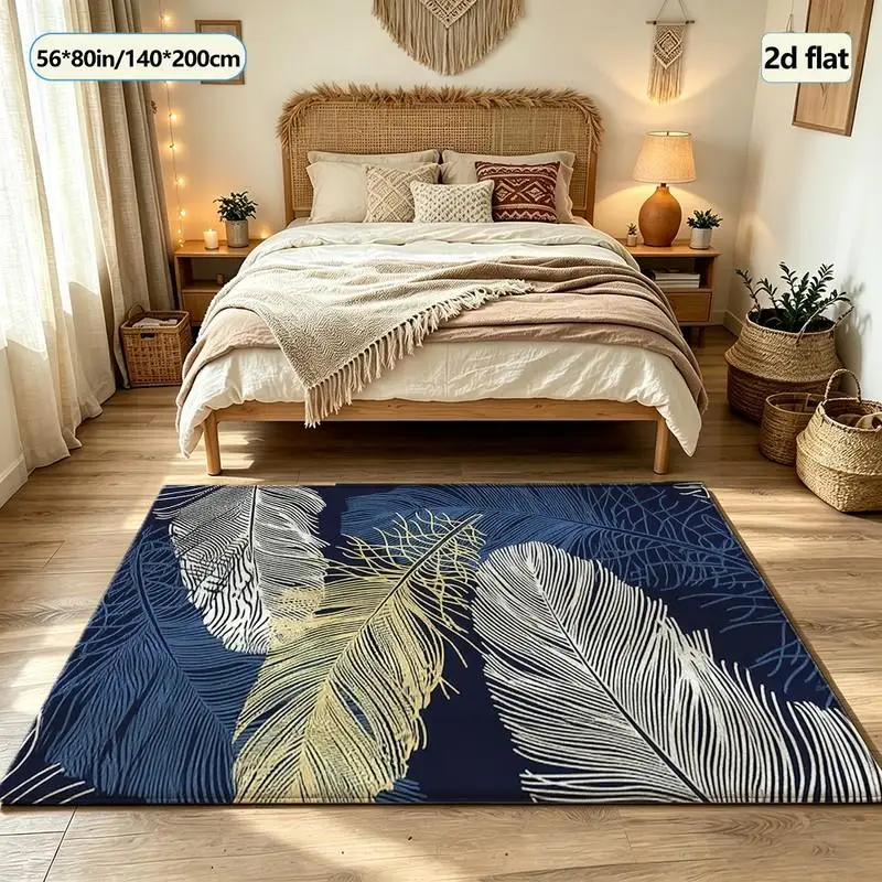 Navy Blue Gold White Tropical Leaf Carpet Floor Modern Plant Style Home Decor Living Room Bedroom Carpet