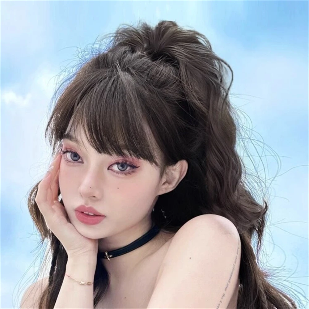 synthetic wig 40cm Princess Girls Fluffy Wavy High Ponytail Clip-on Wig Waterfall Curly Half Tied One-piece Women Hair Extension