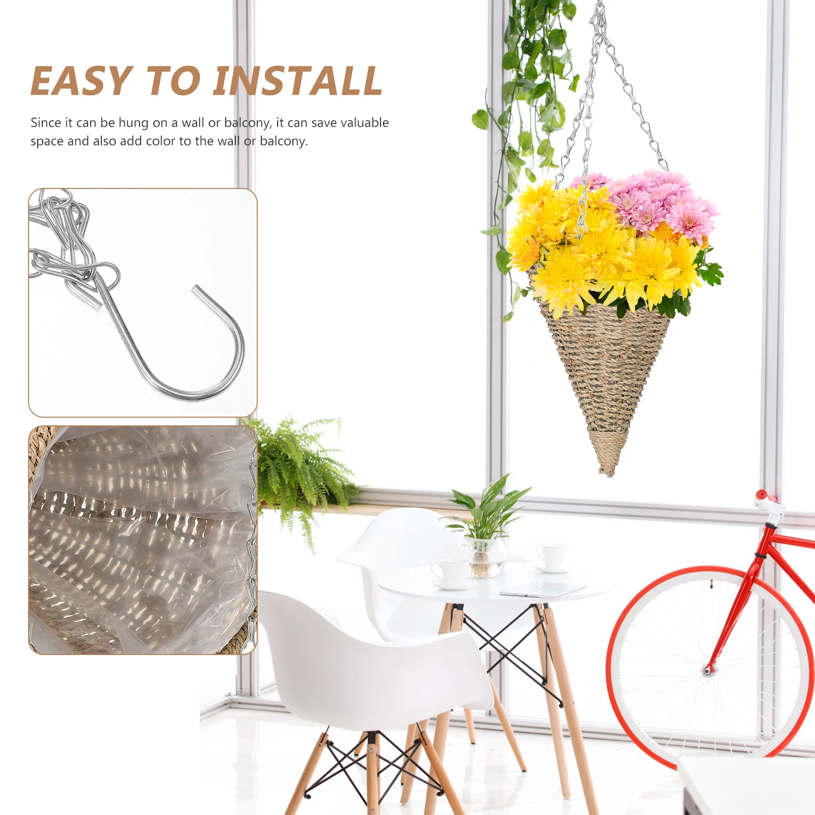 

Stylish Woven Hanging Flower Pot Indoor Outdoor Durable Balcony Garden Planter Basket Space-Saving Wall Mount Plant Container