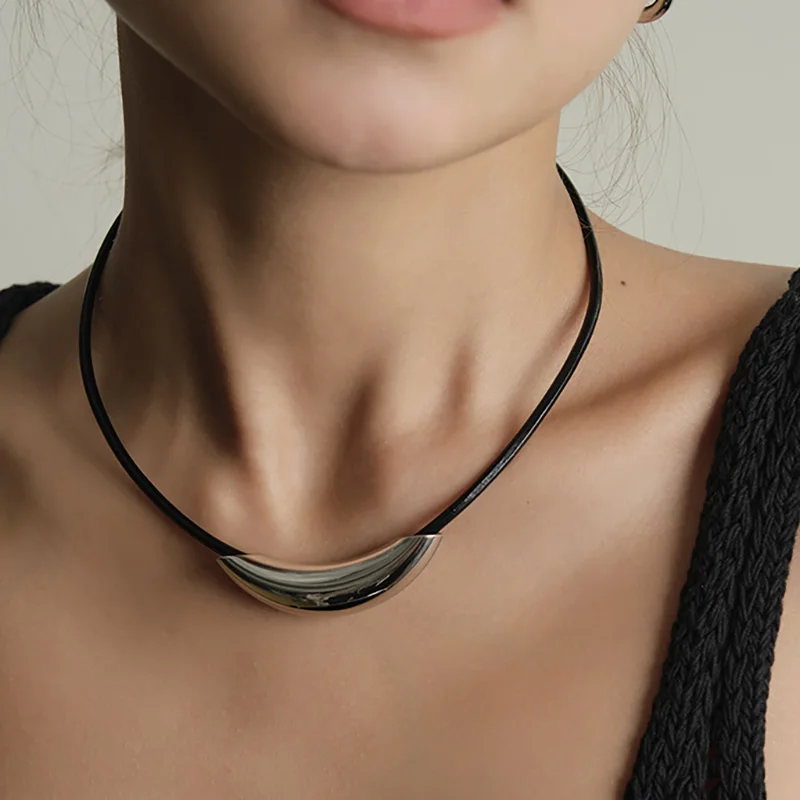 Neues Design Sense PU Kunstleder Seil Edelstahl Metallrohr Anhänger Halskette Modeschmuck für Got Girls und Womens – Detail 11