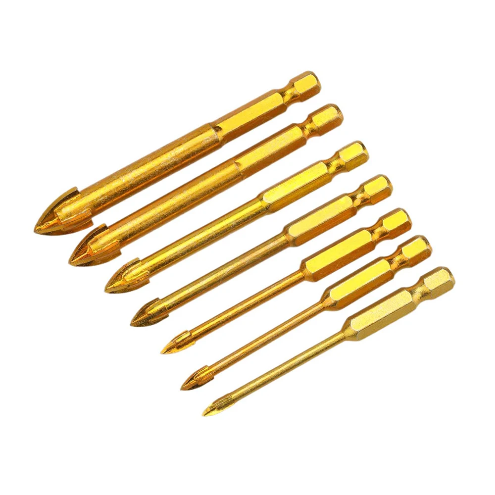Gold Cross Alloy Drill 6.35mm Hexagonal Handle Ceramic Wall Glass Vitrified Brick Plastic Wood Multi functional Alloy Drill Bit