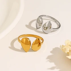 WILD & FREE Glossy 18K Gold Plated Stainless Steel Rings for Women Simple Chic Opening Ring Trendy Jewelry Waterproof