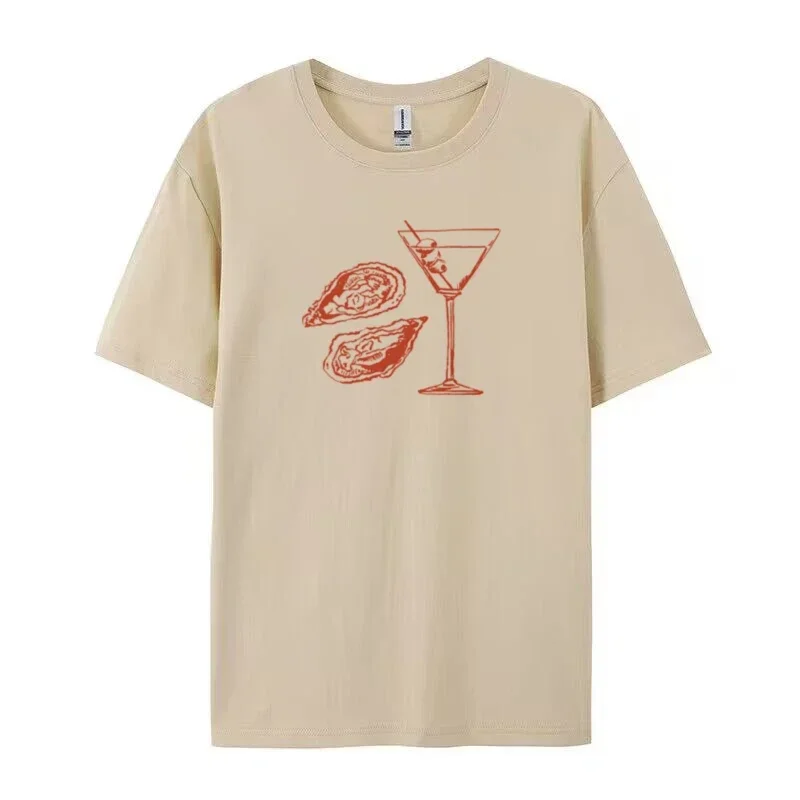 Summer American Ins Martini Oyster Printing 90s Graphic T-shirts Trendy Women's Y2k Street Clothing Cocktail Shirt T-shirt