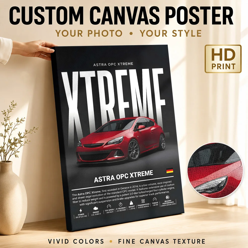 German Astra OPC Xtreme Car Framed Canvas Print Personalized Photo Specification Layout Wall Art For Office Housewarming Gift