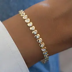 2026 New Wholesale Fashion Lady Jewelry Gold Color Heart Shaped Tennis Chain Bracelet For Women