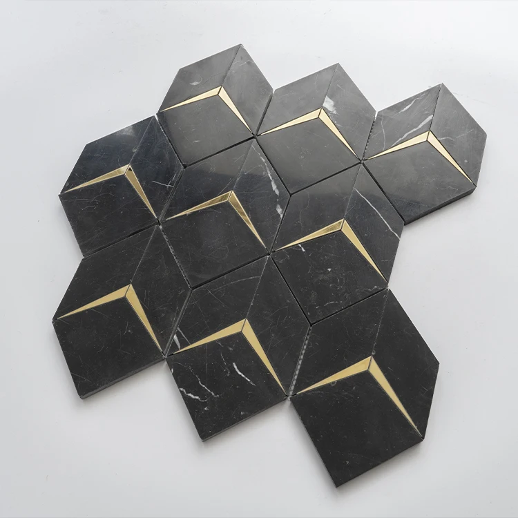 

Luxury marble geometric brass mosaic water jet inlay kitchen bathroom wall tiles suitable for villa decoration