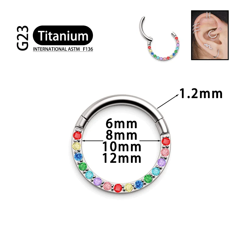 G23 orecchini rotondi in titanio anello al naso 16G Hope Ear Ring per le donne Clicker Open diaframma Fashion Color zircone Piercing Jewelry