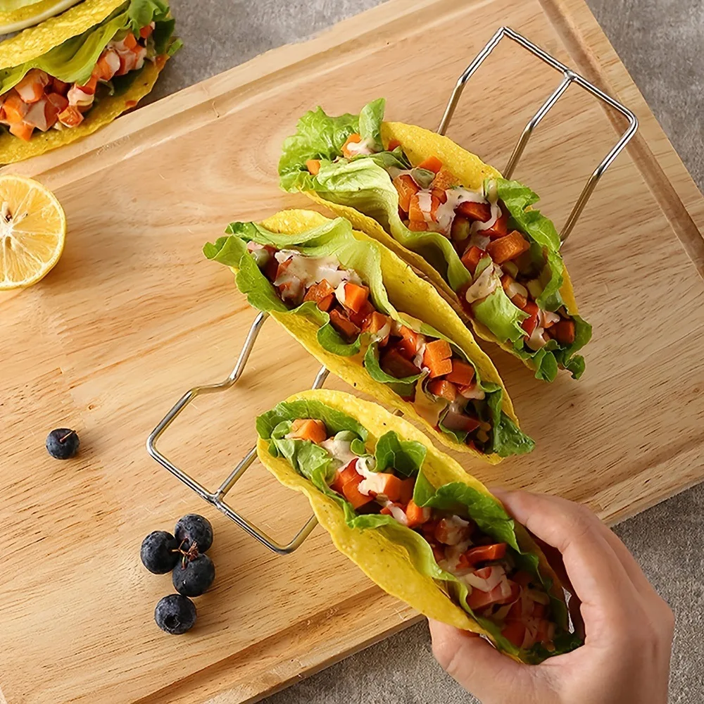 Stainless Steel W Shape Taco Holder Stand Portable Corn Tortilla Rack Anti-slip Pancake Support Kitchen Food Display Organizer
