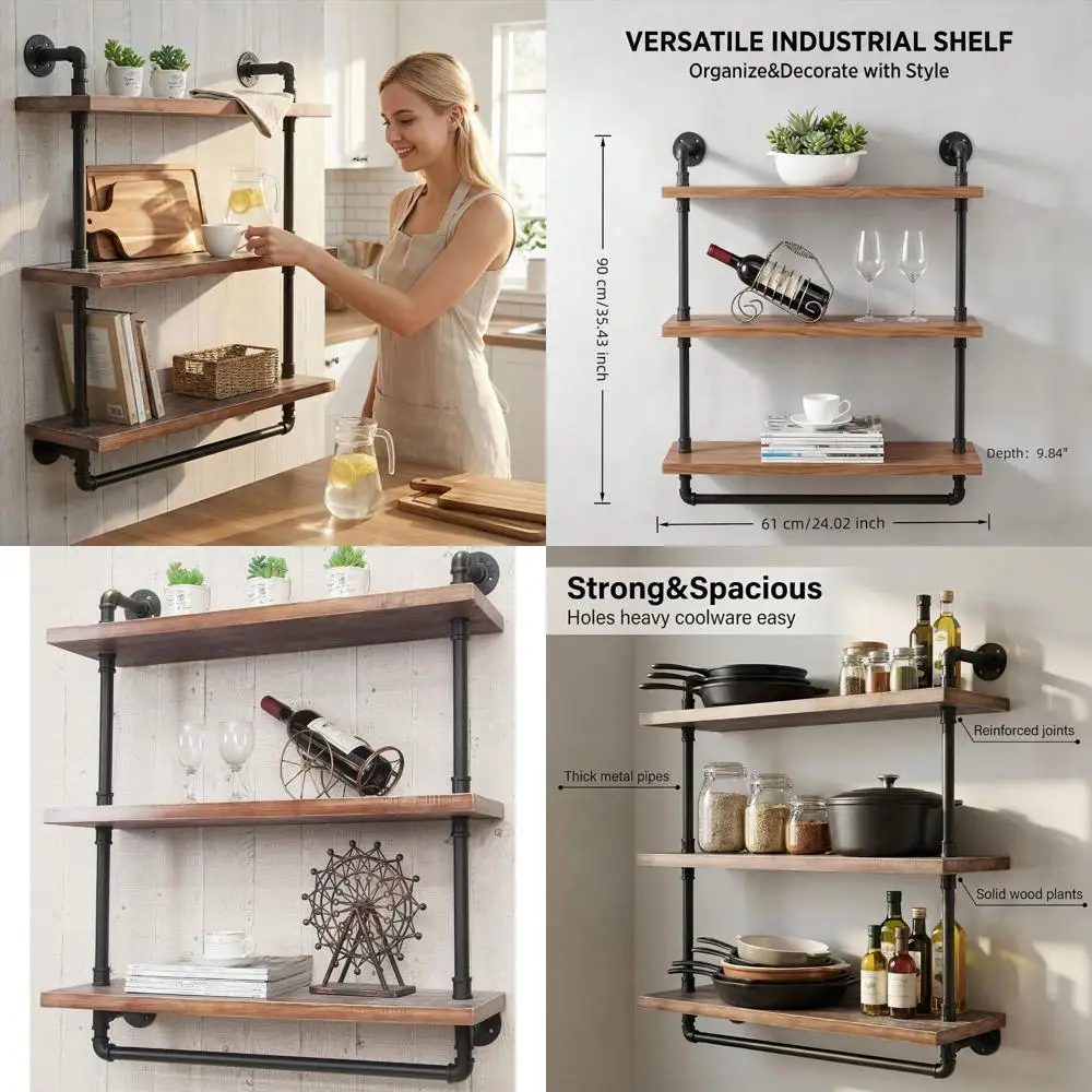 

Черные 3-уровневые настенные полки для железных труб в стиле ретро для промышленных и самостоятельных применений