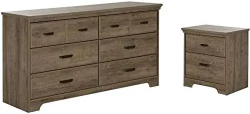 

2 Piece Nightstand and Dresser Bedroom Furniture Set in Weathered Oak