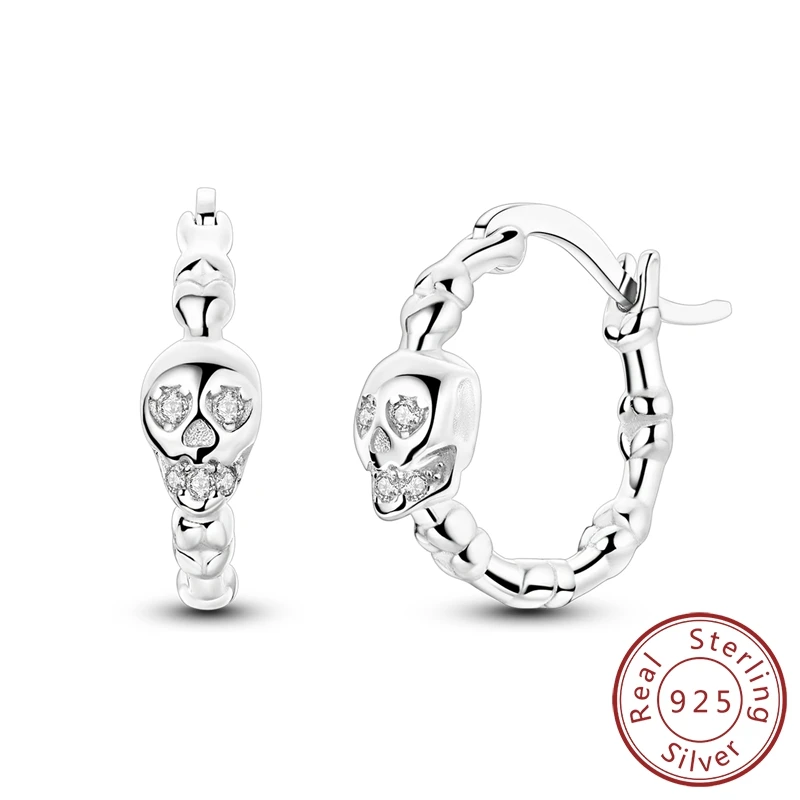 

Винтажные серьги-кольца из 100% стерлингового серебра 925 пробы с черепом, женские серьги из стерлингового серебра на Хэллоуин, подарок