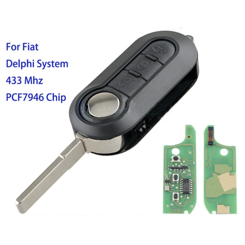 1pc Car 3 BTN Remote Key Fob 433Mhz Delphi Chip for Fiat 500 Doblo Fiorino Grande Panda Qubo Van Car Accessories