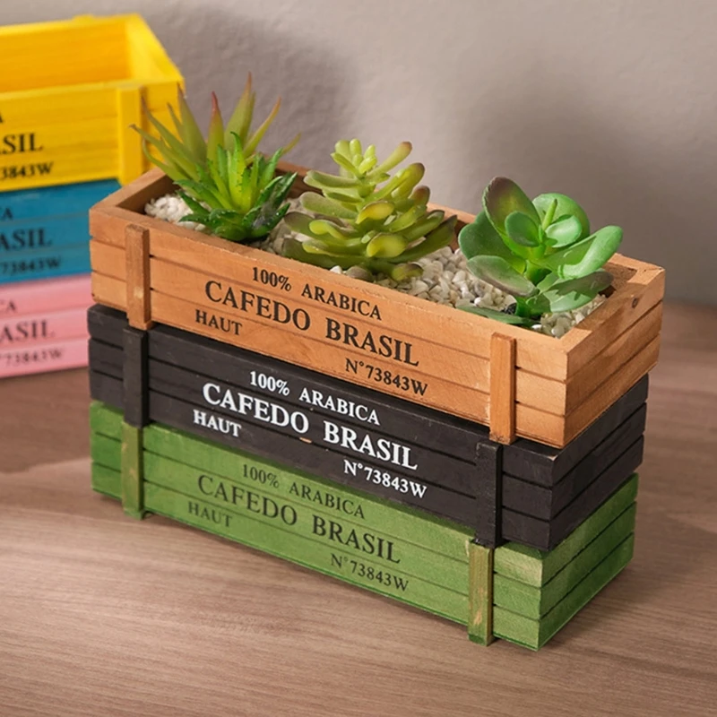 Garden Plant Pot Decorative Vintage Succulents Wooden Boxes Crates Rectangle