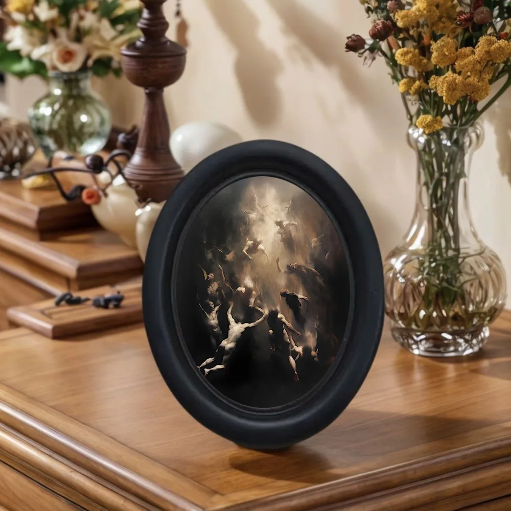 1 Piece of Dark Academia Style Fallen Soul Inspired Wall Decoration, Black Oval Frame Wall Decoration, Gothic Hell Scene Oil Painting Wall Decoration, Atmospheric Dark Decoration, Dark and Spooky Wall Hanging Decoration - view 5