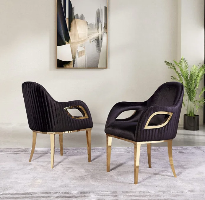 & 2025 Hot Sales Gold Stainless Steel Restaurant Chair Velvet Upholster Dining Chair for Hotel Restaurant Home Accent PU Leather