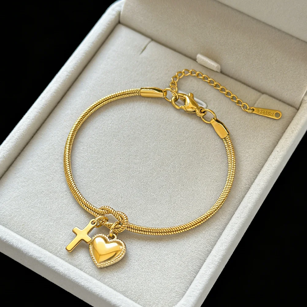Jesus-Kreuz Herz-Charm Liebesknoten-Kettenarmband Edelstahl Goldfarben Armbänder für Frauen Schmuck Geburtstagsgeschenk 2026